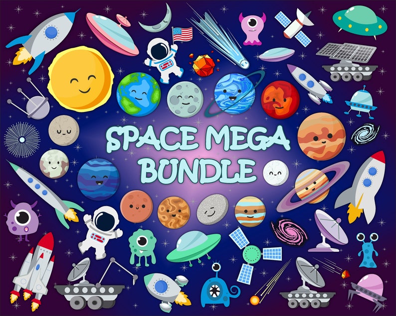 Planeten SVG Mega Bundle Sonnensystem Clipart Weltraum Bundle niedliche Planeten PNG Cricut Schneidedateien kommerzielle Nutzung Instant Download Bild 1