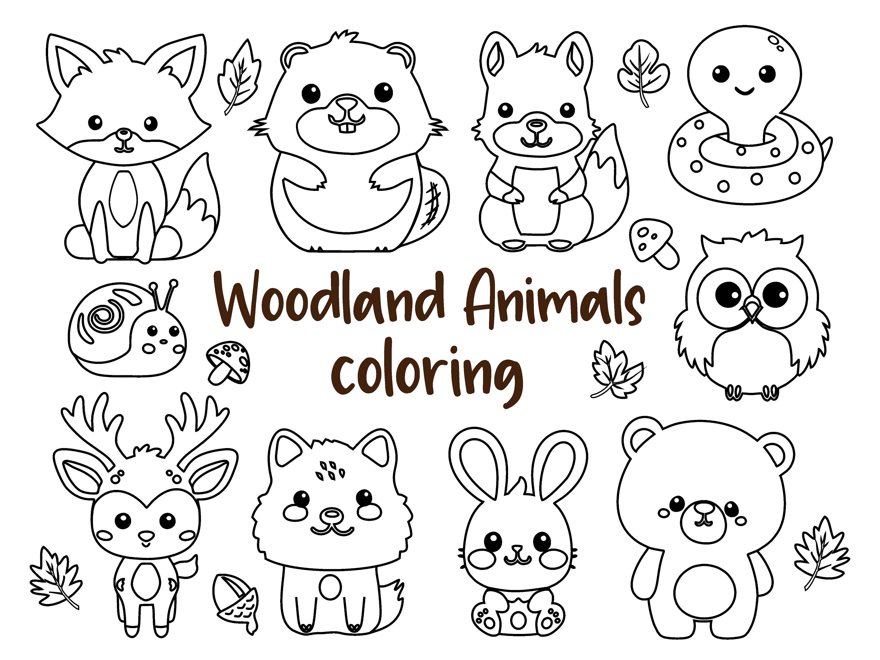 25 Woodland Coloring Pages for Kids Kids Party Games Commercial Use