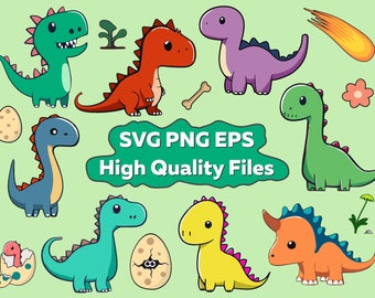 Dinosaur Clipart - SVG - PNG - EPS - Digital Cute Dinos Clip Art - Dinosaur Cut Files - Commercial Use - Instant Download