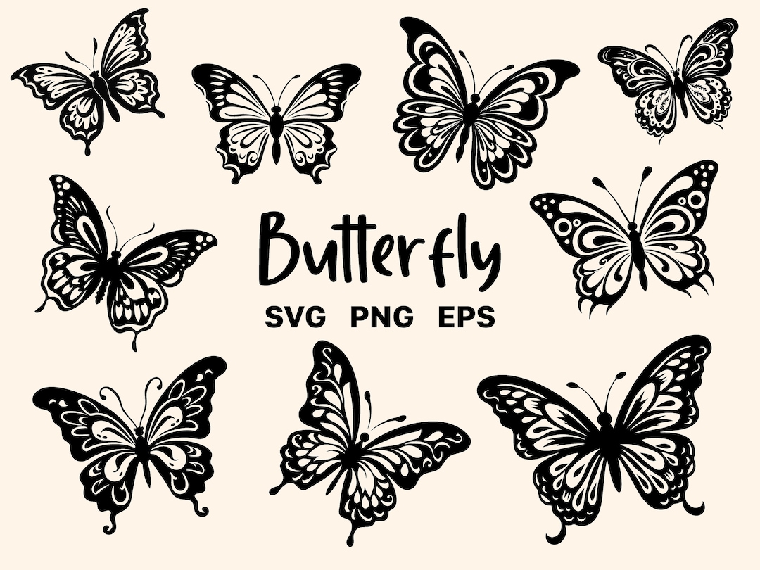 Butterfly Silhouette SVG Clipart - Butterfly PNG Bundle - Butterflies ...
