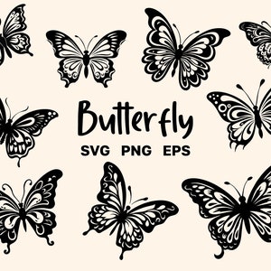 Butterfly Silhouette SVG Clipart - Butterfly PNG Bundle - Butterflies Vector Files - Cricut Cut files - Commercial Use - Instant Download