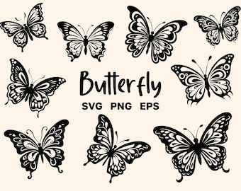 Butterfly Silhouette SVG Clipart - Butterfly PNG Bundle - Butterflies Vector Files - Cricut Cut files - Commercial Use - Instant Download