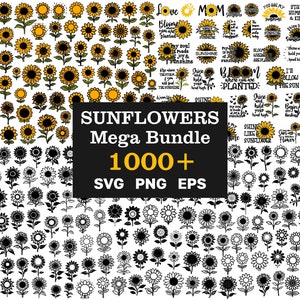 1000+ Sunflowers MEGA Bundle - Sunflowers SVG PNG Clipart - T-Shirt Designs - Commercial Use - Cut Files for Cricut - Instant Download
