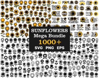 1000+ Sunflowers MEGA Bundle - Sunflowers SVG PNG Clipart - T-Shirt Designs - Commercial Use - Cut Files for Cricut - Instant Download