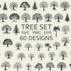 Tree Silhouette SVG Bundle - Forest Vector Bundle - Hand Drawn Trees PNG and SVG - Commercial Use - Cut Files for Cricut - Digital Download