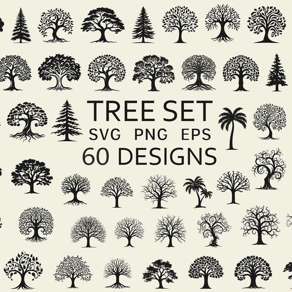 Tree Silhouette SVG Bundle - Forest Vector Bundle - Hand Drawn Trees PNG and SVG - Commercial Use - Cut Files for Cricut - Digital Download