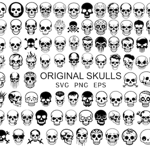 100 Skull SVG Bundle - Skull Silhouette PNG Clipart - Halloween Decor Vector Files - Cricut Cut Files - Commercial Use - Instant Download