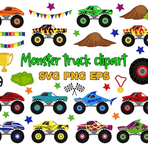 Monster Truck SVG Mega Bundle - INSTANT DOWNLOAD - Boy Birthday Decor Elements - Monster Truck Clipart -  Cricut Cut Files - Commercial Use