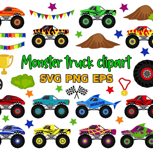 Monster Truck SVG Mega Bundle - INSTANT DOWNLOAD - Boy Birthday Decor Elements - Monster Truck Clipart -  Cricut Cut Files - Commercial Use