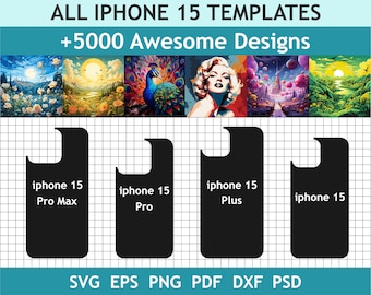 iPhone 15 Case Template Pack + 5000 Designs Mega Bundle - Sublimation Template for iPhone 15 Cases - SVG PNG DXF - Cricut Vector Bundle