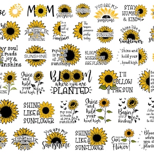 50 tournesols SVG Bundle - tournesol citations SVG PNG Clipart - modèles de T-Shirt - usage commercial - couper des fichiers pour Cricut - téléchargement immédiat