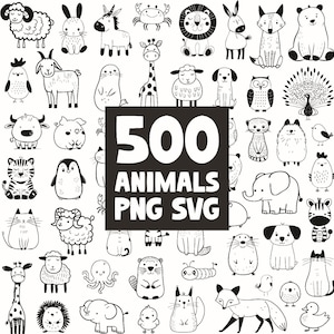 500 doodle dieren - handgetekende dieren - SVG- en PNG-bundel - Woodland Clipart - Cricut-snijbestanden - commercieel gebruik - directe download