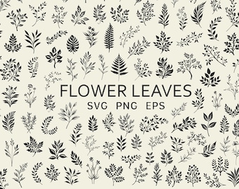 100 Leaves & Branches SVG Clipart - Leaf Vector Bundle - Greenery Svg - Hand Drawn Leaves PNG and SVG - Commercial Use - Cricut Silhouette