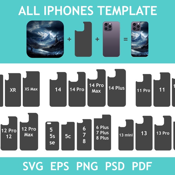 Mega paquete de plantilla de caja de teléfono - Plantilla de sublimación para fundas de iPhone - SVG PNG DXF - Paquete vectorial Cricut - Plantilla de caja de iPhone