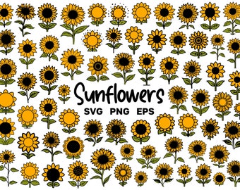 100 tournesols colorés SVG Bundle - tournesol PNG Clipart - dessins de T-Shirt - usage Commercial - couper des fichiers pour Cricut - téléchargement immédiat