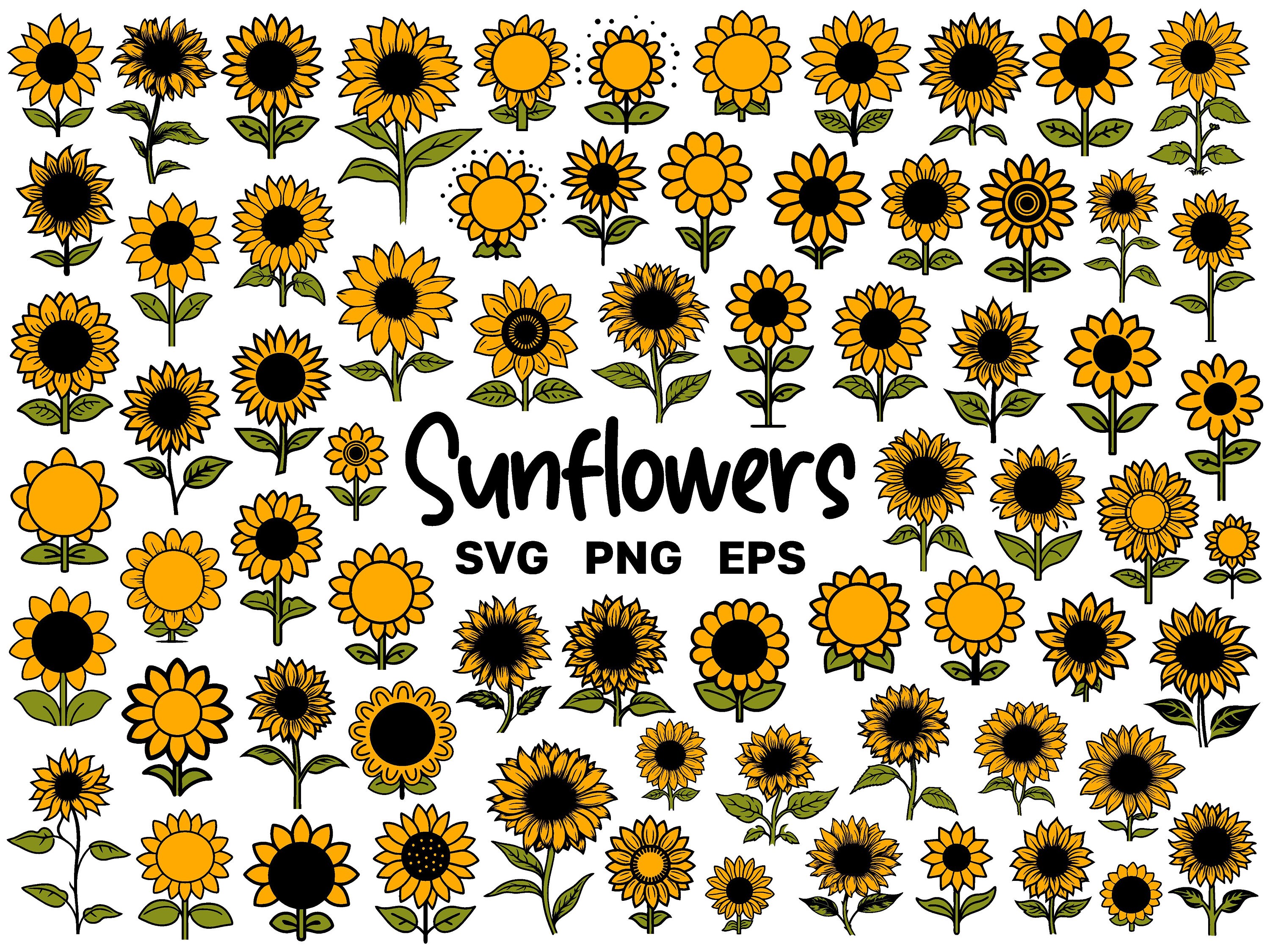 Pacote SVG de 100 girassóis coloridos - Clipart de girassol PNG - Designs de camisetas - Uso comercial - Arquivos cortados para Cricut - Download instantâneo