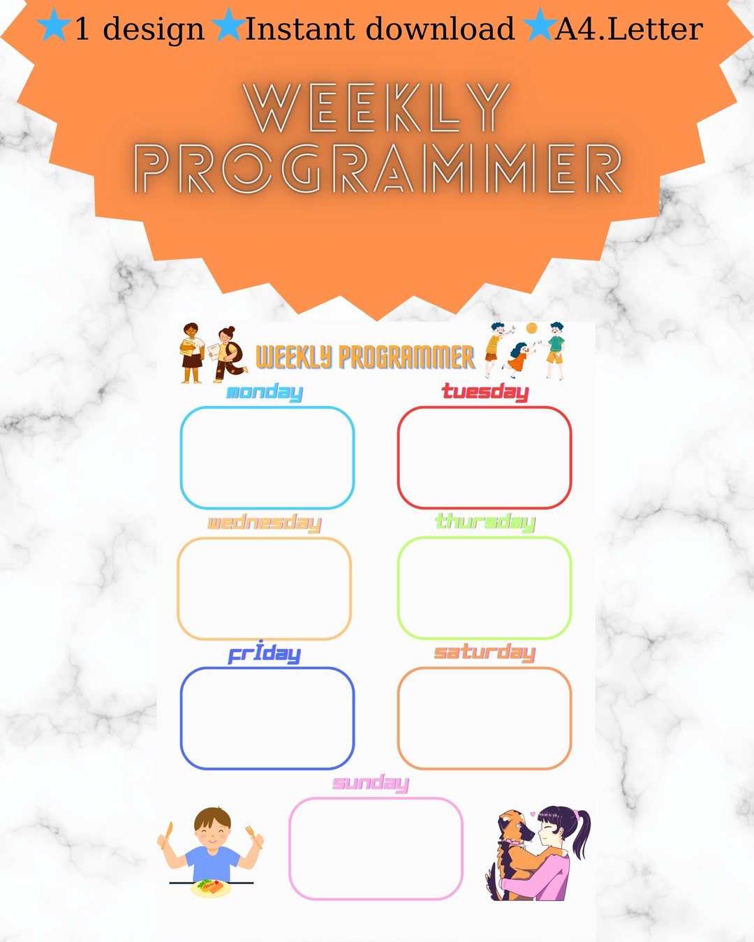 Kids Weekly Planner Printable / Child Kid Printable / Rainbow ...