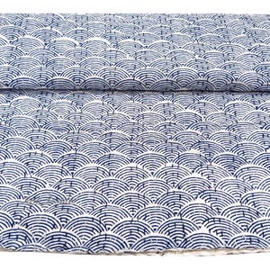 Reversible Blue Wi-Fi Block Print Kantha Throw, Light Weight Bedspread, 100% Soft Cotton Comforter Indian Hand Stitch Bedcover, Sofa Cover