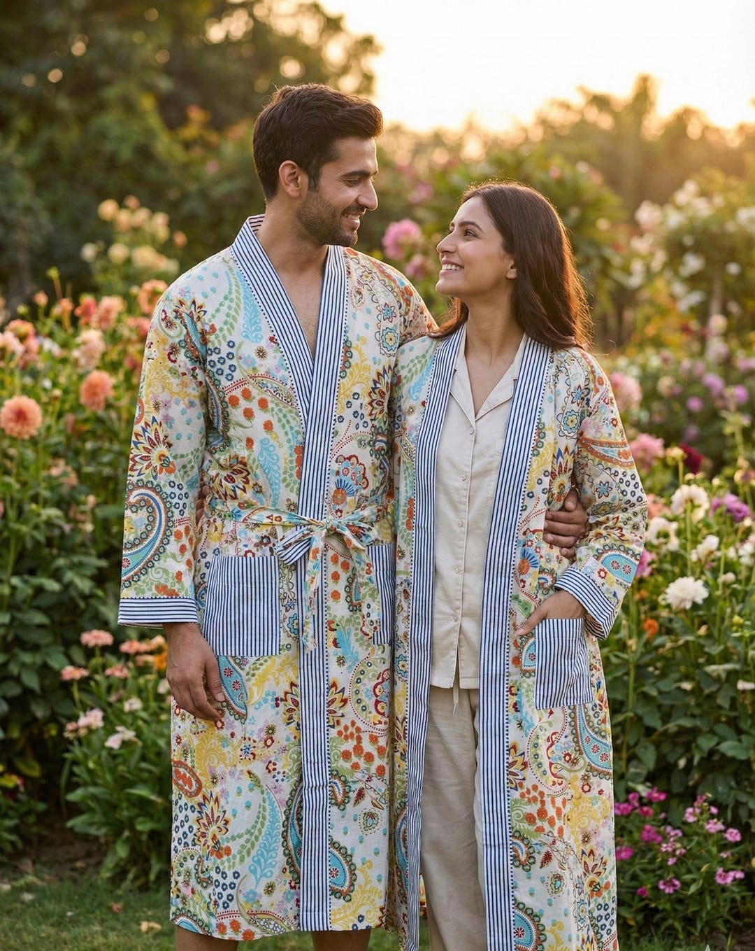 100% Cotton Kimono Robe, Indian Floral Print Night Gown, Night Wear ...