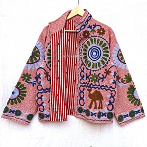 Handmade Cotton Suzani Embroidered Jacket, Bohemian Floral Coat, Unisex All Seasons Jacket