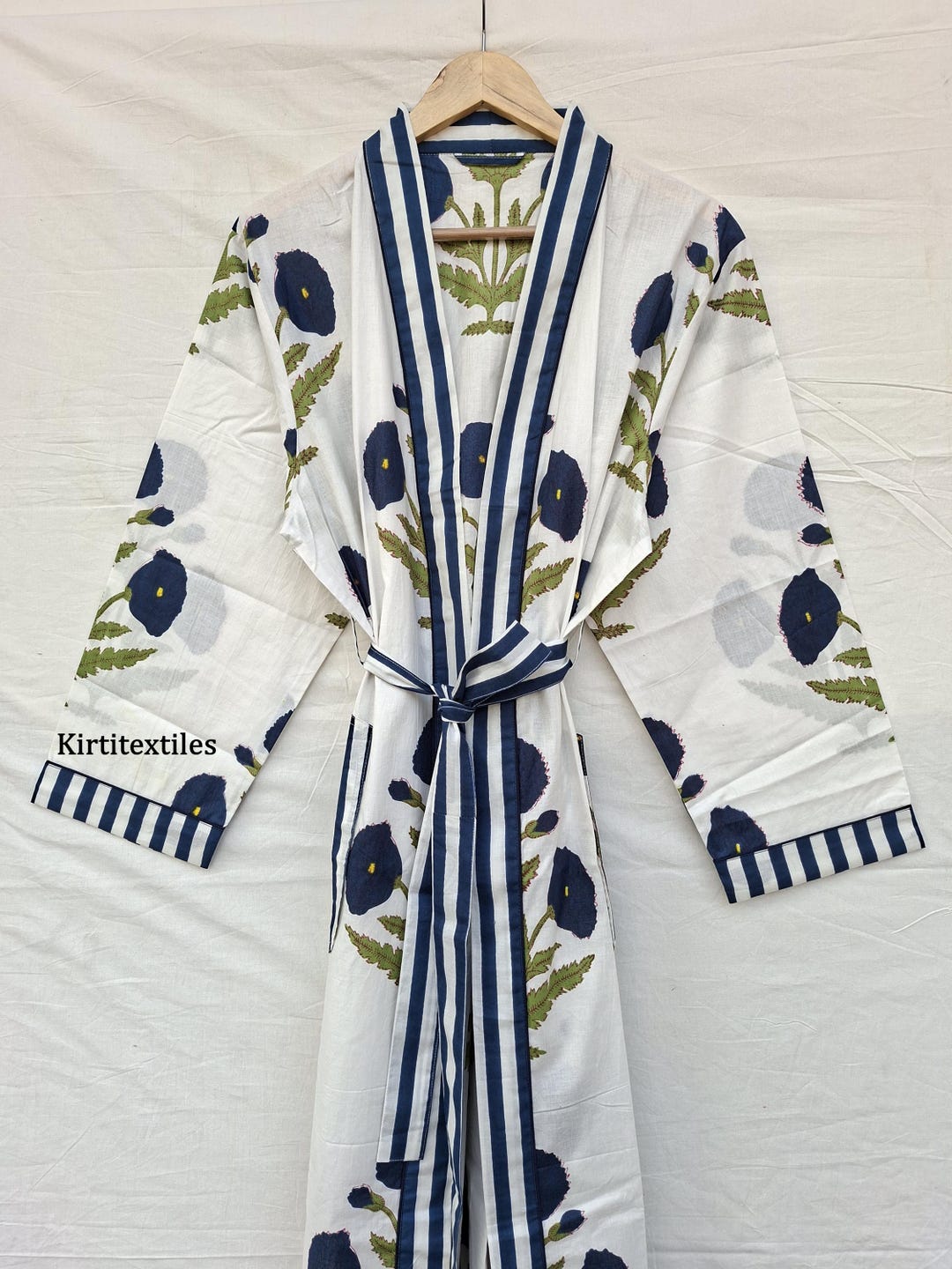 Drawn Block Robe Cotton Kimono Robe, Block Print Nightwear, Beach Cover-up, Robe for ...