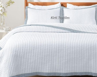 Solid White Cotton Kantha Quilt, Indian Reversible Handmade Blanket, Soft Sofa/Bedding Cover