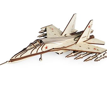 Laser Cut Wooden SU-30 Fighter Jet Model Toy – DIY Assembly Airplane Gift
