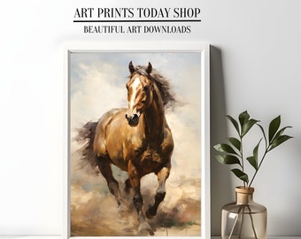 Majestic Mocha Horse Painting: Vintage Style Digital Oil Art (Downloadable)