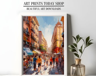 Madrid Street Scene Art Print: Summer in Spain (Digital Download)