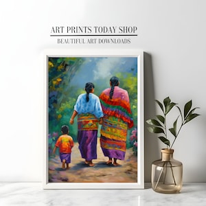 Ein Weg der Colores–Guatemalanische Familie Digitales Gemälde | Bunte druckbare Kunst | Lateinamerikanisches Kulturdekor | Sofort Download