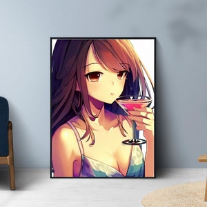 Lofi Anime Girl Print, Cocktail, Kids Room Art (Digital Download)