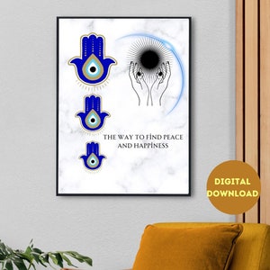 Evil Eye Room Decor, Evil Eye Art Work, Greek Evil Eye Poster, Spiritual Modern Printable Wall Art, Hamsa Hand Digital Poster
