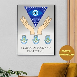 Hamsa Hand Wandkunst, spirituelle Raumdekoration und böser Blickschutz, druckbare digitale Hamsa Hand,