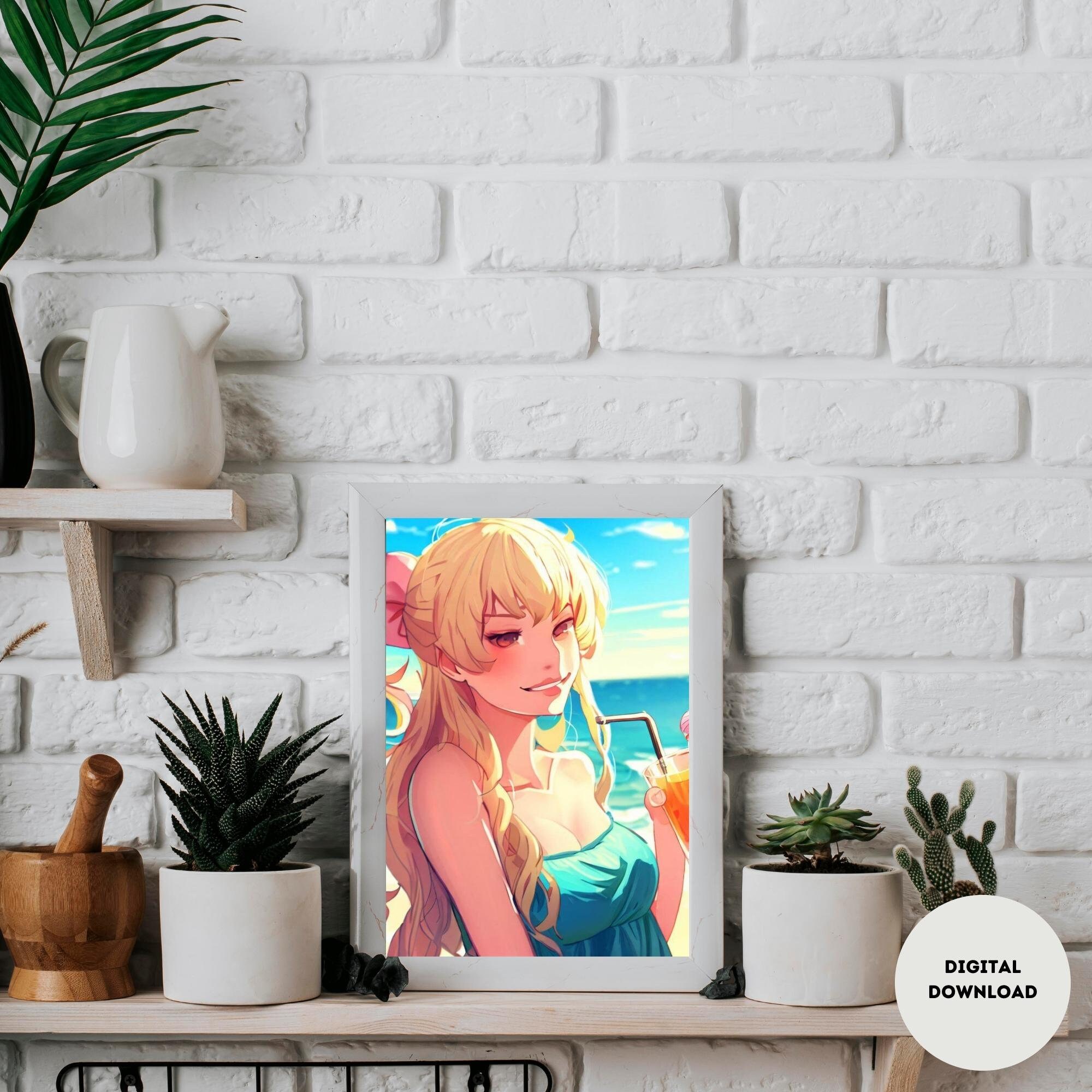 Anime Girl Beach Print: Summer Cocktail Poster (digital Download) - Etsy