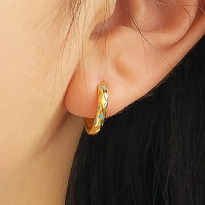 Turquoise Star Hoops Huggie Earrings Small Gold Hoops Gemstone Earrings Minimalist Gold Plated Sterling Silver Jewellery for Women