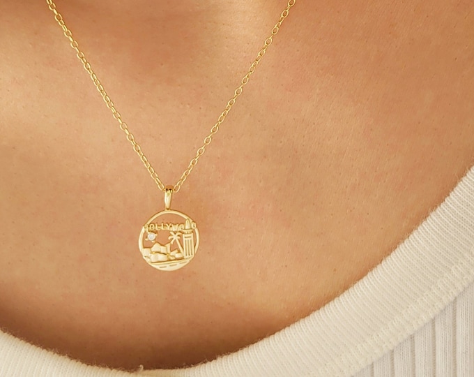 Los Angeles Necklace | Hollywood Skyline Pendant, 18k Gold Plated Sterling Silver