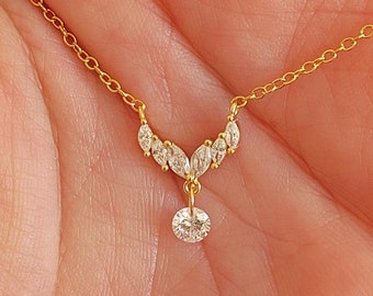 Angel Wing Necklace Gold Plated Sterling Silver with Sparkling Cubic Zirconia Charm, Protection Jewellery Gift for Her