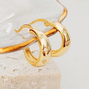 Dainty Gold Hoop Earrings Star Huggie Earrings Celestial Jewellery Anniversary Gift for Her Best Friend Birthday Gift