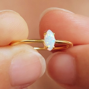 Dainty Marquise Opal Ring Gemstone Engagement Ring Gold Plated Sterling Silver Anniversary Gift for Bridesmaid