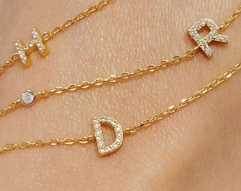 Pave Initial Bracelet | Gold Plated Sterling Silver with Sparkling Cubic Zirconia Stone | Custom Letter Charm Bracelet
