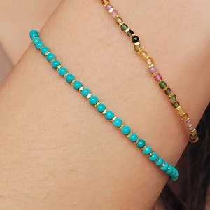 Tiny Turquoise Gemstone Beaded Bracelet Turquoise and Gold Vermeil Stacking Bracelet December Birthstone Bracelet Birthday Gift