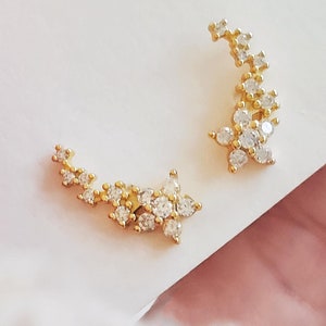 Dainty Gold Flower Climber Earrings CZ Floral Ear Crawlers Minimalist Gold Earrings Wedding Jewellery Bridesmaid Gift