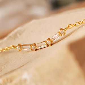 Minimalist Baguette Curve Bar Pendant Necklace Simple Gold Necklace Wedding Jewellery Gift | Anniversary Birthday Gift for Her
