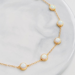 Round Opal Chain Bracelet Gold Plated Sterling Silver Bracelet Opal Gemstone October Birthstone Bracelet Gift for Her