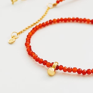 Red Agate Choker Necklace | Beaded Gemstone Necklace with Gold Charm | Minimalist Red Stone Necklace | Dainty Jewellery Valentines Gift