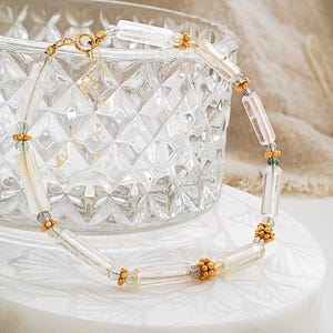White Crystal Quartz Beaded Bracelet Minimalist Gemstone Bracelet Delicate Healing Crystal Jewellery Handmade Gift for Her