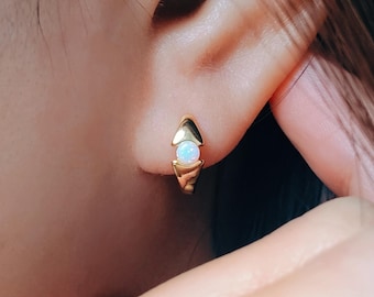 Evil Eye Opal Huggie Earrings | Gold Plated Sterling Silver Small Hoop Earrings