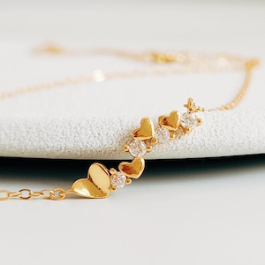 Dainty Gold Heart Necklace: Sterling Silver, Cubic Zirconia Pendant