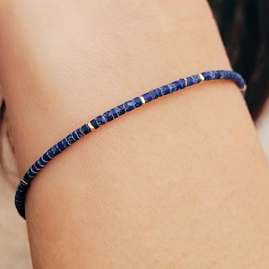 Dainty Lapis Lazuli Beaded Bracelet Minimalist Blue Gemstone Bracelet Jewellery | Anniversary Birthday Gift for Her