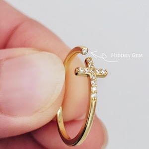 Dainty Cross Ring Dainty Thin Ring for Women Gold Plated Sterling Silver Adjustable Ring Minimalist Jewellery Anniversary Gift for Her